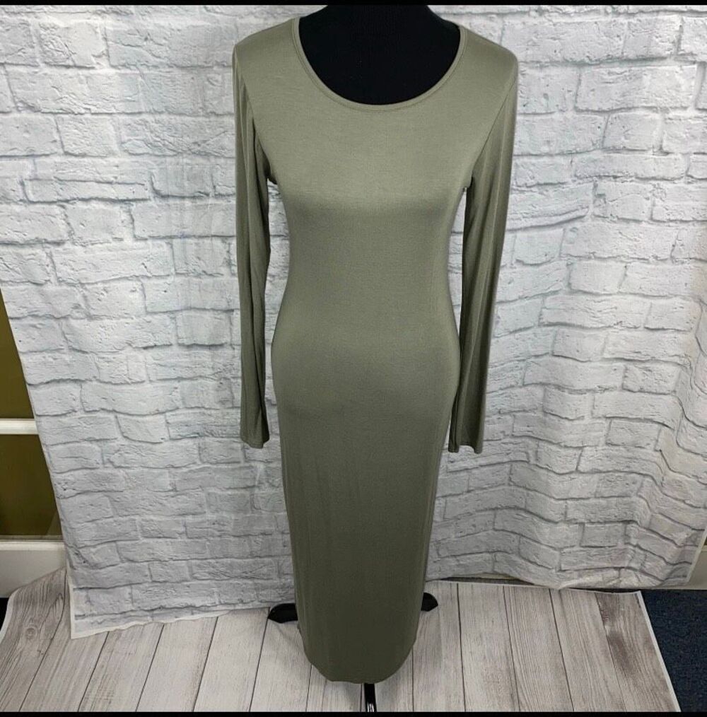 Julietta women M/L longsleeve crewneck maxi dress brand new sage green color